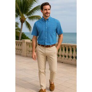 Vintage Daniel Cremieux Cotton Blend Blue Check Shirt XL Casual Retro Dress